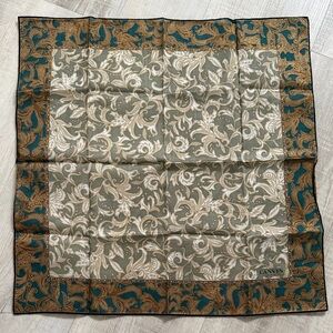 Lanvin Teal and Gold Cotton Scarf with Cream Patterns